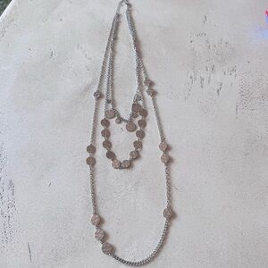 Layered Silver Chain Necklace with Hammered Disc Accents
